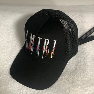 Amiri Black Trucker Hat with Colorful Logo